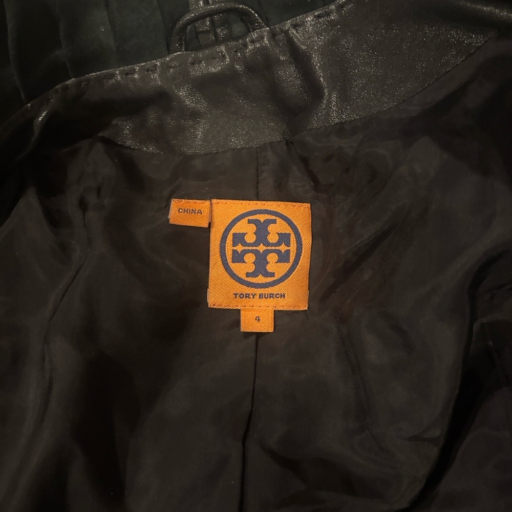 Tory Burch Black Ruffle Leather Jacket with Pleated Detail - Picture 4 of 6
